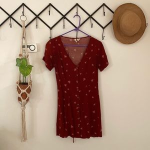 Red floral button down mini dress